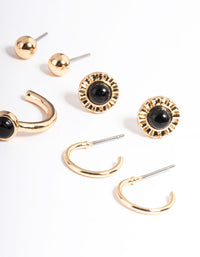 Gold Black Onyx Disc Stack Earring Pack - link has visual effect only