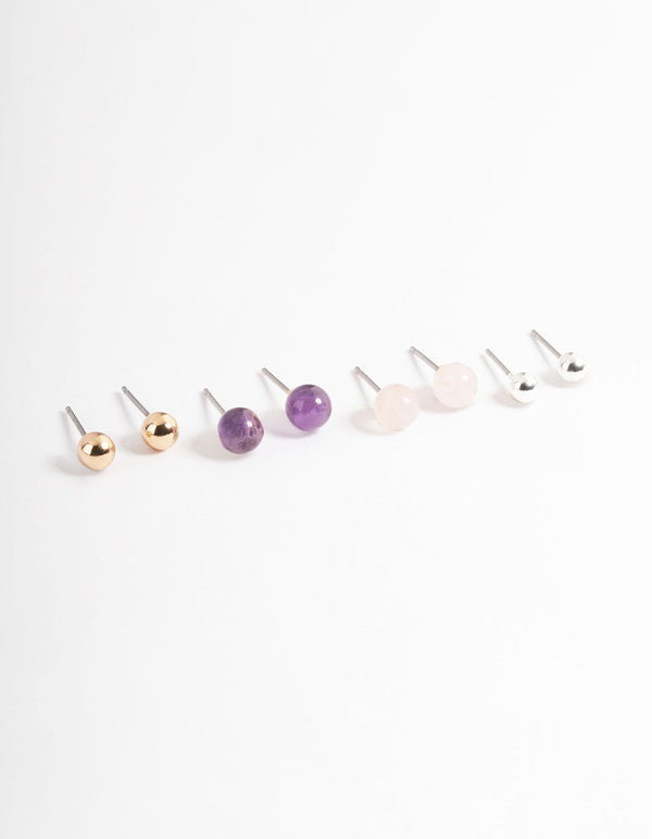 Mixed Metal Graduated Ball Stack Earring Pack