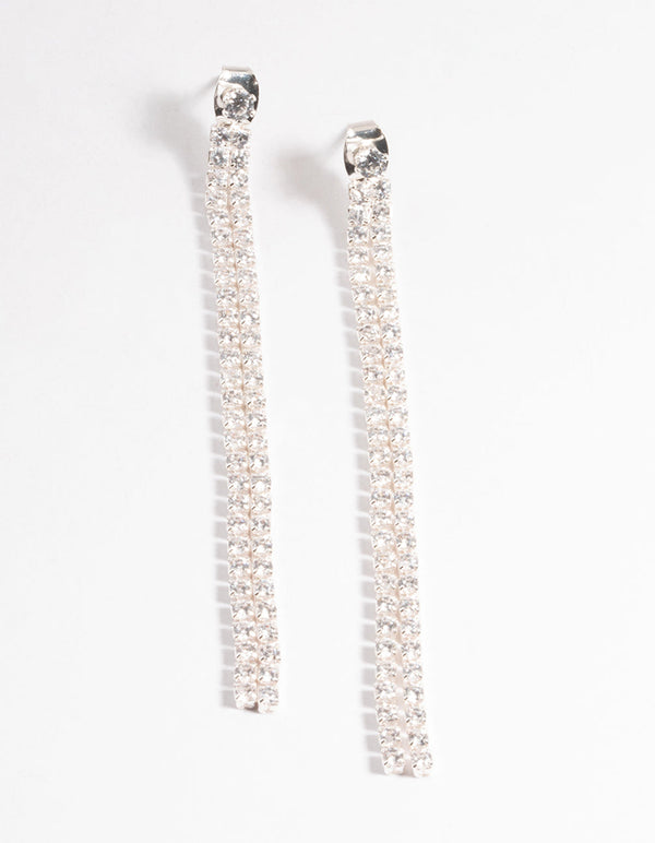 Silver Cubic Zirconia Cupchain Back & Front Sandwich Earrings