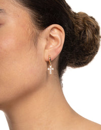 Gold Round Diamante Cross Huggie Earrings - link has visual effect only