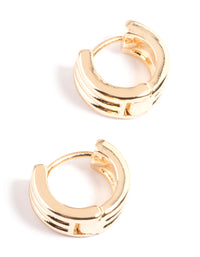 Gold Three Line Detail Huggie Earrings - link has visual effect only