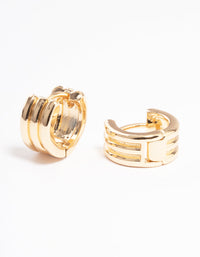 Gold Three Line Detail Huggie Earrings - link has visual effect only