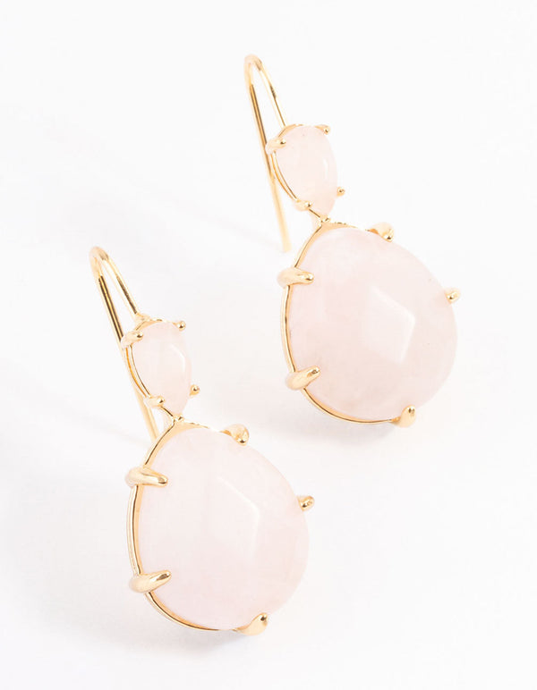 Gold Plated Rose Quartz Double Oval Drop Earring