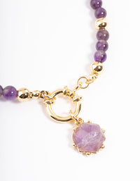 Gold Plated Amethyst Ball Bead Stretch Bracelet - link has visual effect only