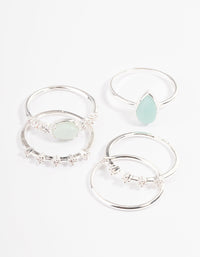 Silver Plated Amazonite Cubic Zirconia Dainty Stack Ring - link has visual effect only