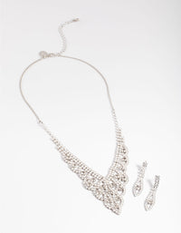 Diamond Simulants Rhodium Fancy Statement Earrings & Necklace Set - link has visual effect only