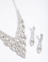 Diamond Simulants Rhodium Fancy Statement Earrings & Necklace Set - link has visual effect only