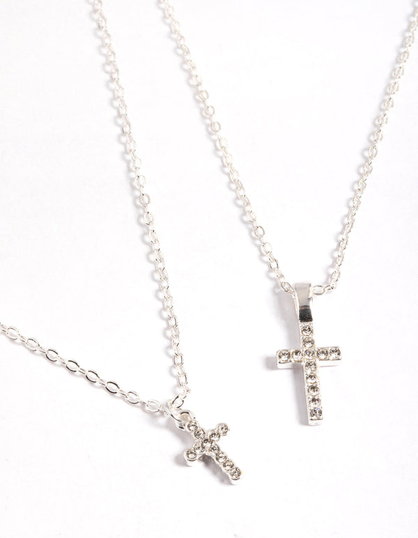 Silver Diamante Cross Layered Necklace - Lovisa