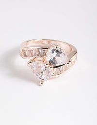 Rose Gold Cubic Zirconia Pear Crossover Ring - link has visual effect only