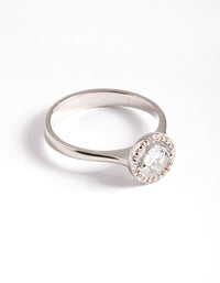 Rhodium Cubic Zirconia Centre Stone with Halo Ring - link has visual effect only