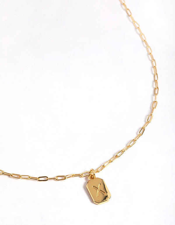 Letter X Gold Plated Rectangle Pendant Initial Necklace