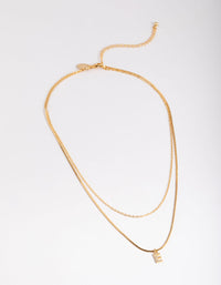 Letter E Gold Plated Layered Diamante Initial Necklace - link has visual effect only