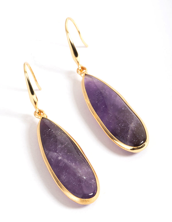 Gold Plated Amethyst Long Facet Drop Earrings