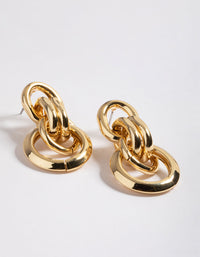 Gold Plated Brass Link Statement Earrings - link has visual effect only