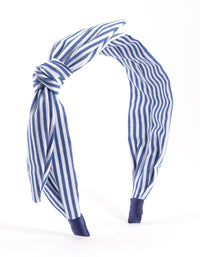 Blue Fabric Bow Stripe Wide Headband - link has visual effect only