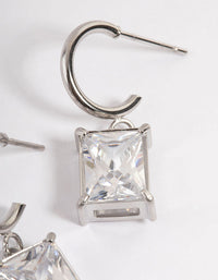 Stainless Steel Rectangle Cubic Zirconia Hoop Earrings - link has visual effect only