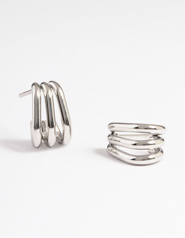 Rhodium Surgical Steel Triple Illusion Hoop Earrings