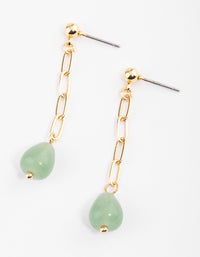 Gold Plated Green Aventurine Chain Drop Earrings - link has visual effect only