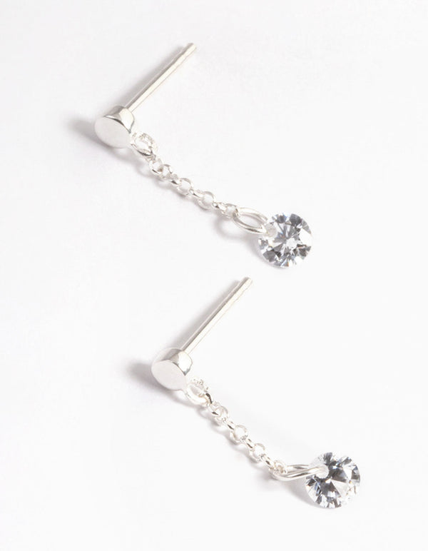 Sterling Silver Chain Cubic Zirconia Drop Earrings