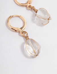 Gold Clear Quartz Wire Wrap Huggie Earrings - link has visual effect only