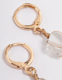 Gold Clear Quartz Wire Wrap Huggie Earrings - link has visual effect only