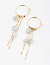 Gold Plated Amazonite Droplet Chain Hoop Earrings - link has visual effect only