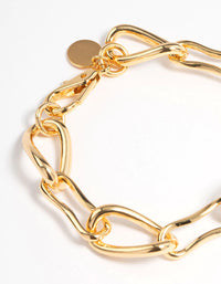 Brass Gold Plated Surgical Steel Irregular Link Chain Bracelet - link has visual effect only