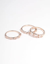 Rose Gold Plated Cubic Zirconia Pear Stacker Rings Pack - link has visual effect only