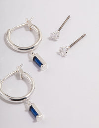 Silver Plated Cubic Zirconia Sapphire Cut Huggie Earrings 6-Pack - link has visual effect only