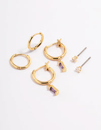 Gold Plated Cubic Zirconia Amethyst Cut Huggie Earrings 6-Pack - link has visual effect only