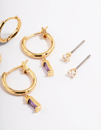 Gold Plated Cubic Zirconia Amethyst Cut Huggie Earrings 6-Pack - link has visual effect only