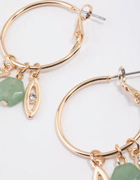 Gold Green Aventurine Eye Charm Hoop Earrings - link has visual effect only