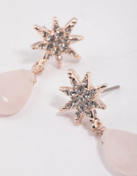 Rose Gold Rose Quartz Starburst Drop Earrings - link has visual effect only