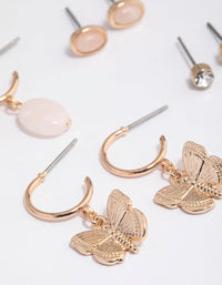 Gold Rose Quartz Butterfly Stacker Earrings - link has visual effect only