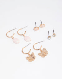 Gold Rose Quartz Butterfly Stacker Earrings - link has visual effect only