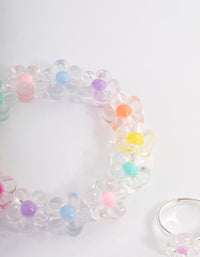 Kids Pastel Flower Stretch Bracelet & Ring Set - link has visual effect only