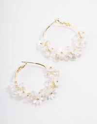 Gold Plated Freshwater Pearl Diamante Flower Hoop Earrings - link has visual effect only