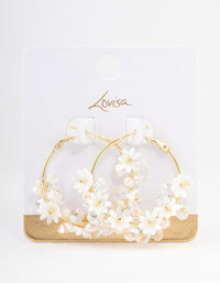 Gold Plated Freshwater Pearl Diamante Flower Hoop Earrings - link has visual effect only