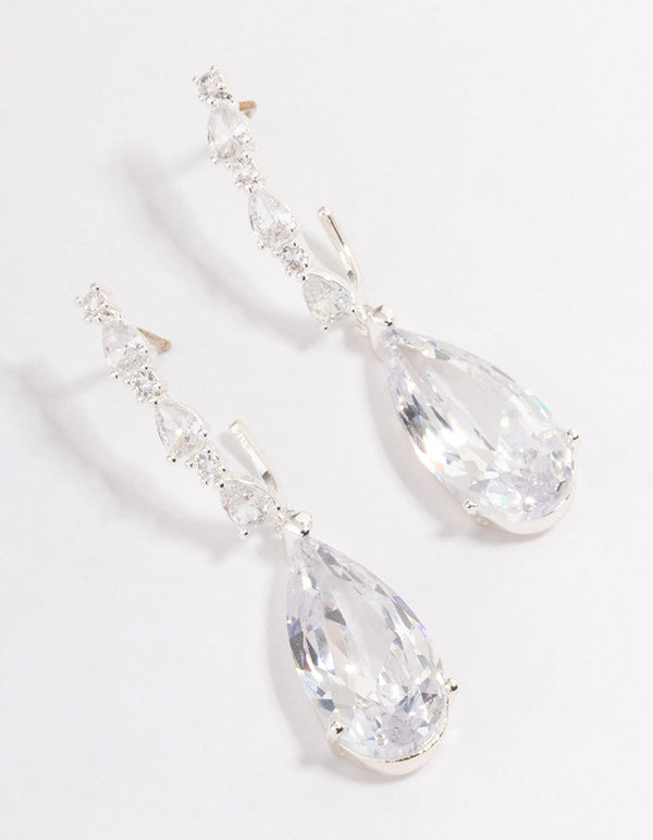 Silver Plated Cubic Zirconia Medium Drop Earrings