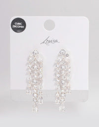 Silver Plated Cubic Zirconia Trio Drop Marquise Earrings - link has visual effect only