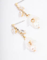 Gold Plated Freshwater Pearl Cubic Zirconia Tulip Drop Earrings - link has visual effect only