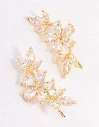 Gold Plated Cubic Zirconia Flower Clawler Stud Earrings - link has visual effect only