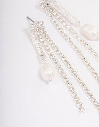 Silver Plated Cubic Zirconia Cupchain Pearl Drop Earrings - link has visual effect only