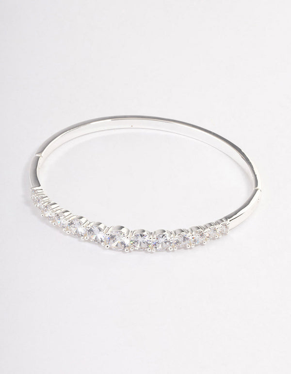 Silver Plated Gradual Cubic Zirconia Cuff Bangle