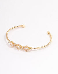 Gold Plated Cubic Zirconia Trio Flower Cuff Bangle - link has visual effect only