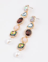 Gold Diamante Mixed Jewel Stone Drop Earrings - link has visual effect only