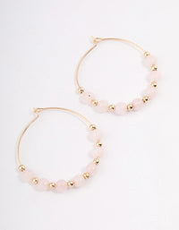 Gold Rose Quartz Mixed Beaded Hoop Earrings - link has visual effect only