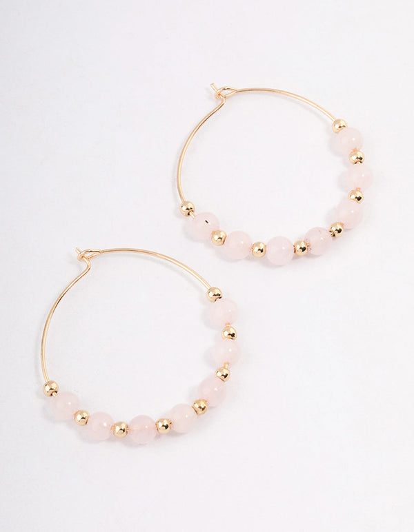 Gold Rose Quartz Mixed Beaded Hoop Earrings