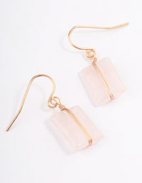 Gold Rose Quartz Square Stone Earrings - link has visual effect only