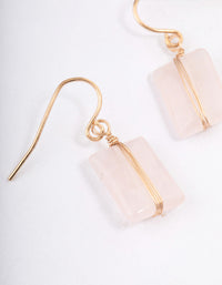 Gold Rose Quartz Square Stone Earrings - link has visual effect only